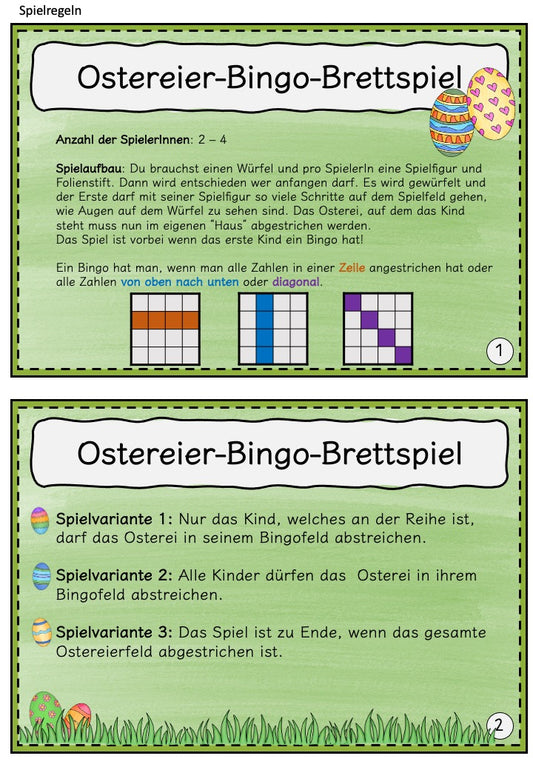 Bingo-Brettspiel im Osterdesign zum Sammeln von Ostereiern