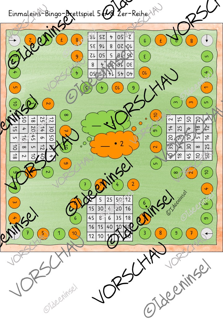 Einmaleins Bingo Brettspiel – gemischte Aufgaben
