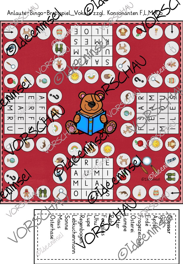 Anlaute Bingo Lernspiel Deutsch einfache Laute 