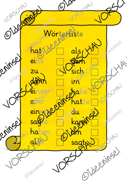 Worterkennungs-Spielmaterial – häufige Wörter üben Checkliste 