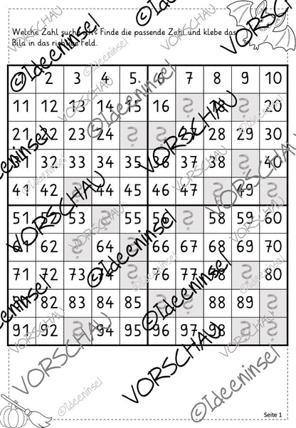 Halloween-Rechenspaziergang Zahlenraum 100 – Hunderterfeld & Zahldarstellung spielerisch üben