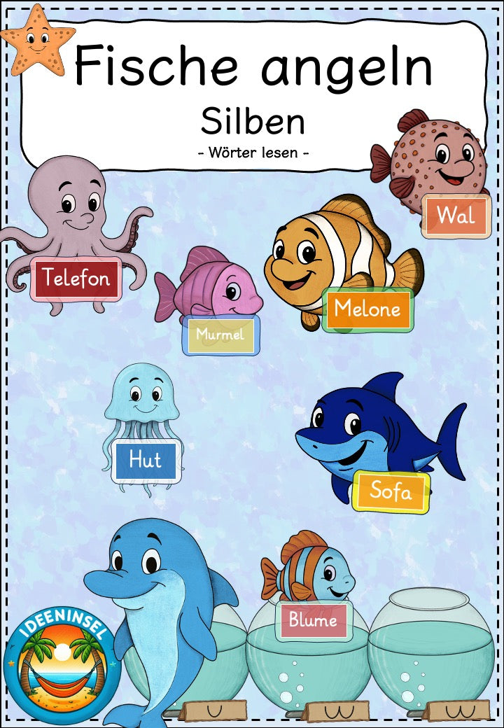 Silben lesen lernen Fische angeln Spiel