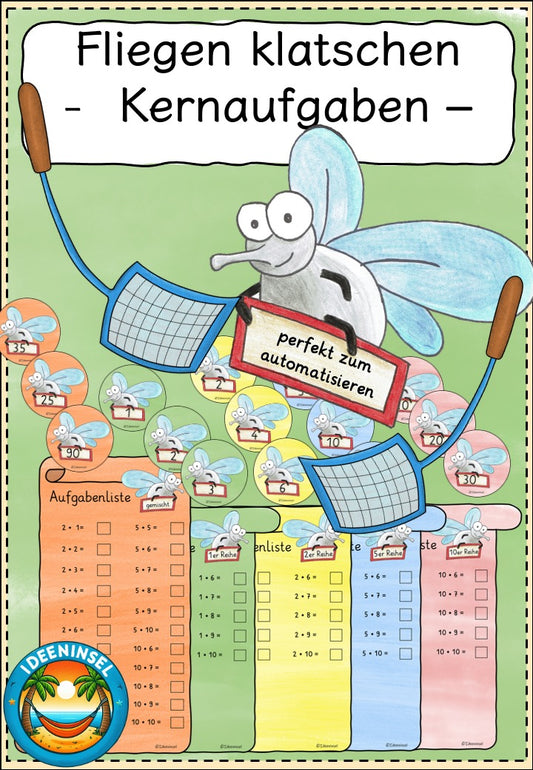 Einmaleins Fliegenklatsch-Spiel mit Kernaufgaben der Multiplikation