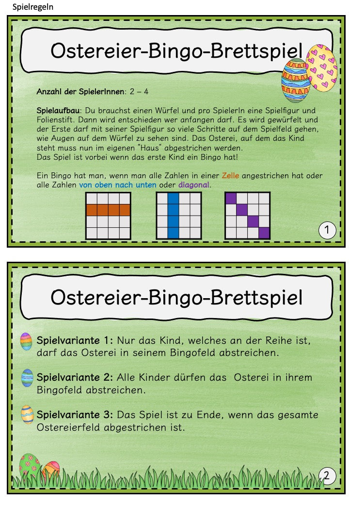 Bingo-Brettspiel im Osterdesign zum Sammeln von Ostereiern