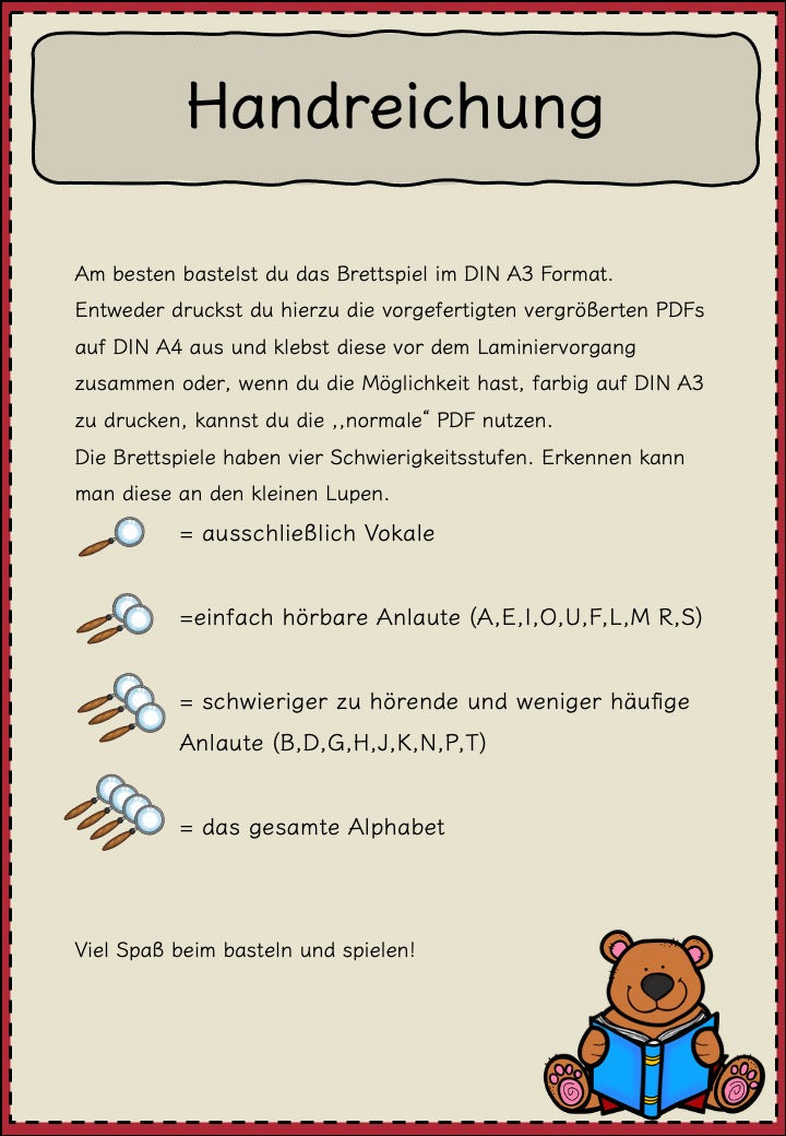 Anlaute Bingo Lernspiel Deutsch Handreichung 