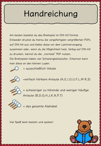 Anlaute Bingo Lernspiel Deutsch Handreichung 