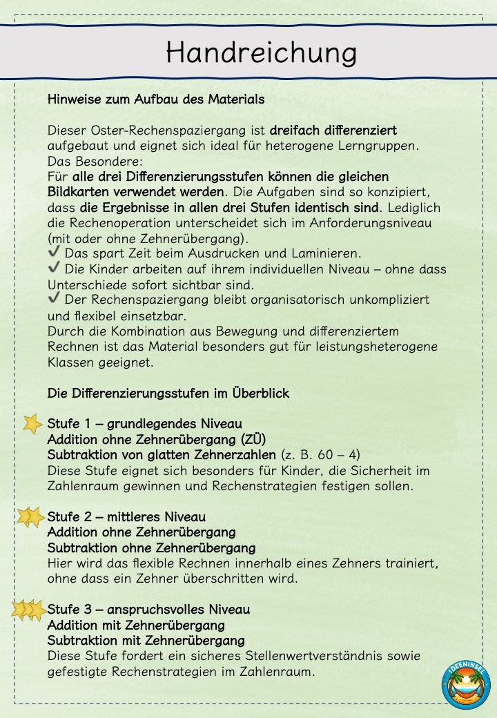 Differenzierte Arbeitsblätter mit Zehnerübergang im ZR 100