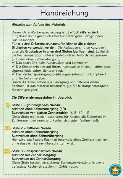 Differenzierte Arbeitsblätter mit Zehnerübergang im ZR 100