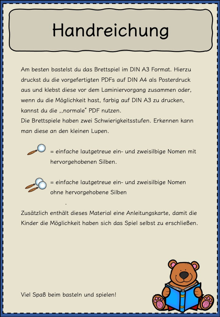 Lesespiel Brettspiel – Lesen auf Wortebene