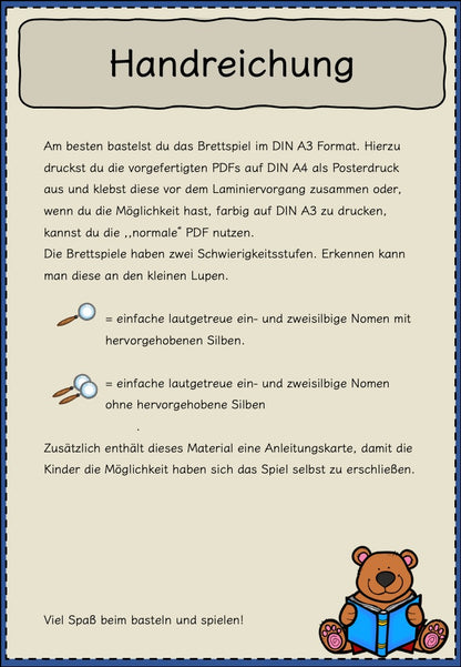 Lesespiel Brettspiel – Lesen auf Wortebene