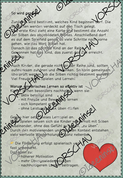 Silben zählen lernen mit Start-Ziel-Spiel und Bildkarten