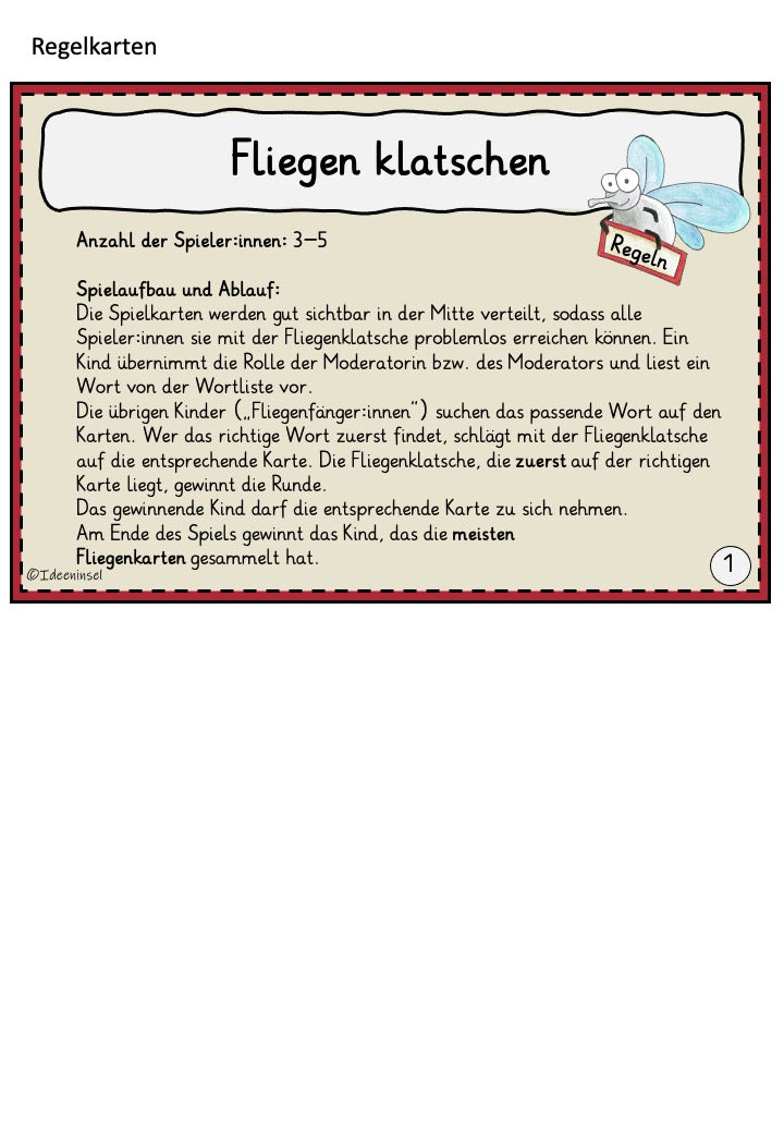 Lesespiel mit den 100 häufigsten Wörtern für Grundschulkinder Regelkarte 