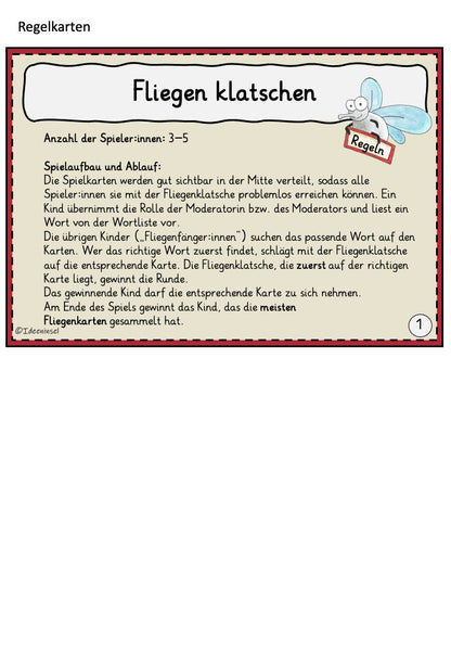 Lesespiel mit den 100 häufigsten Wörtern für Grundschulkinder Regelkarte 