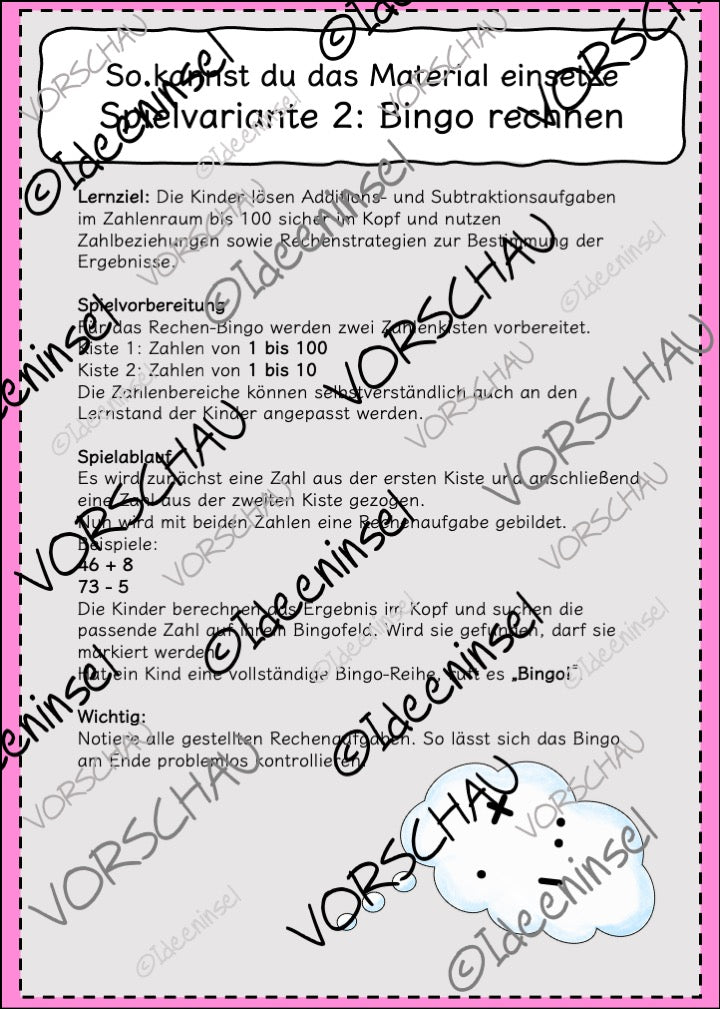 Rechen-Bingo Grundschule Mathematik