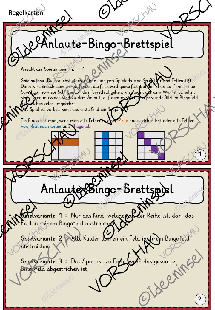 Anlaute Bingo Lernspiel Deutsch Anfangsunterricht Anleitung 