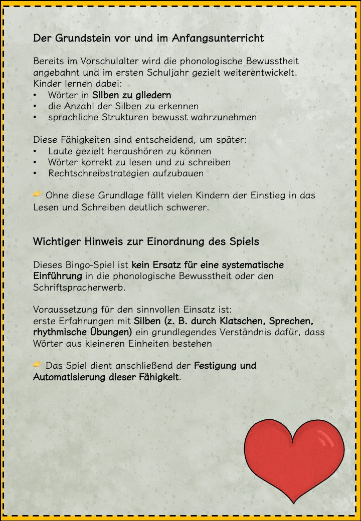 Silben Bingo-Brettspiel - Gegenstände