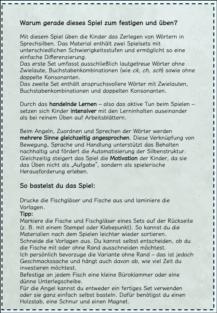 Silbenspiel – Fische angeln Lesespiel