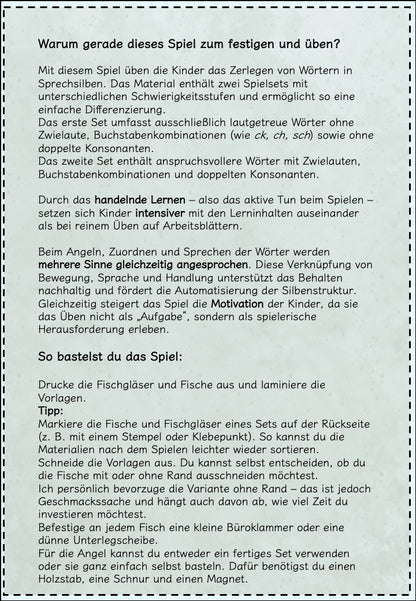 Silbenspiel – Fische angeln Lesespiel