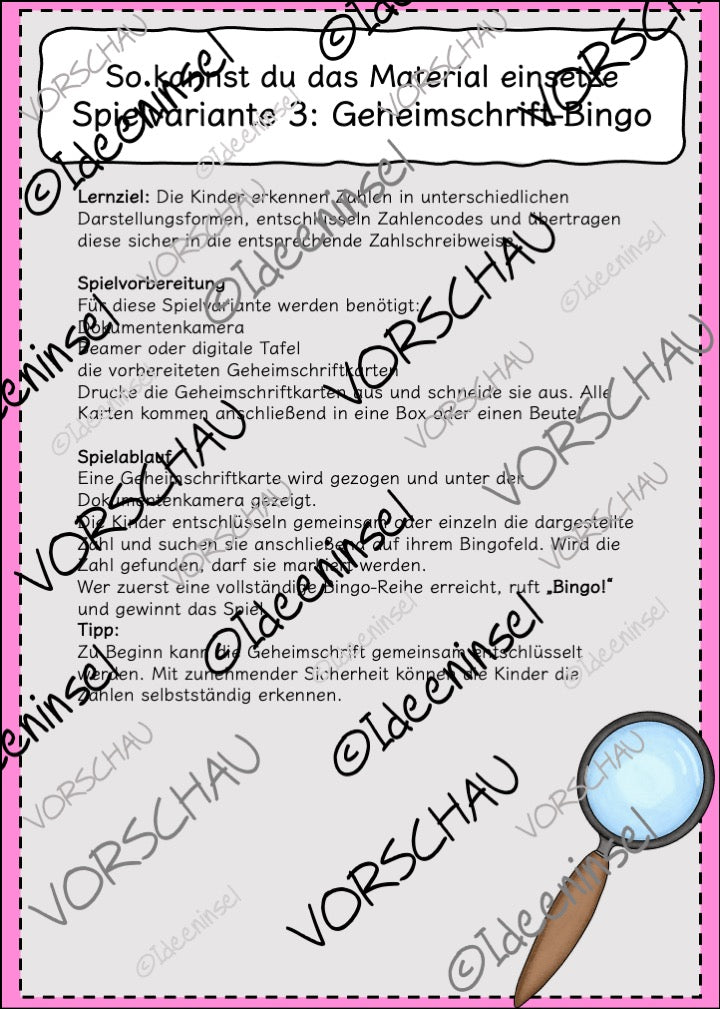 Geheimschrift-Bingo Zahlenraum 100