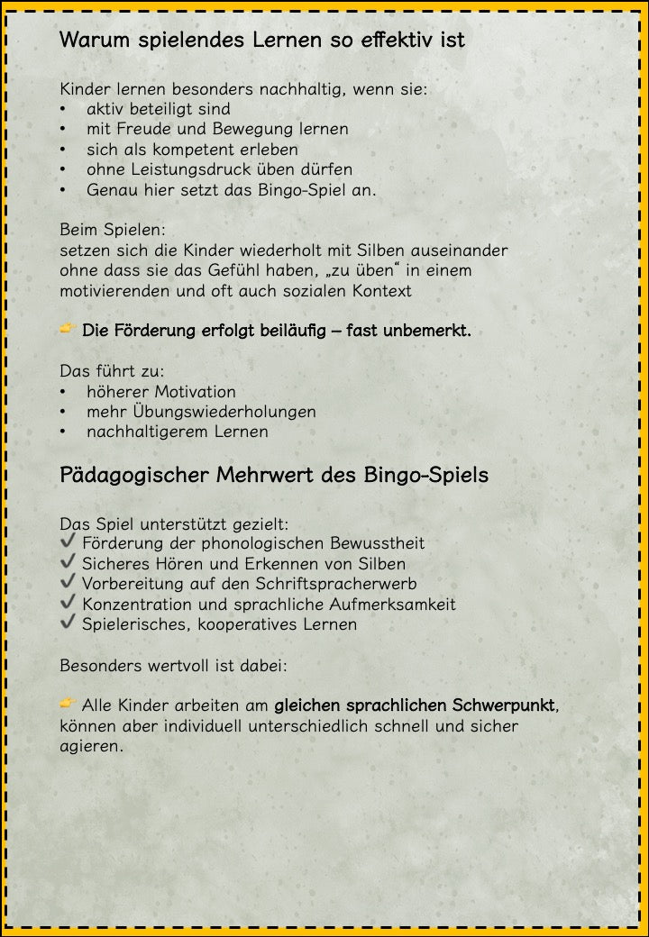 Silben Bingo-Brettspiel - Tiere