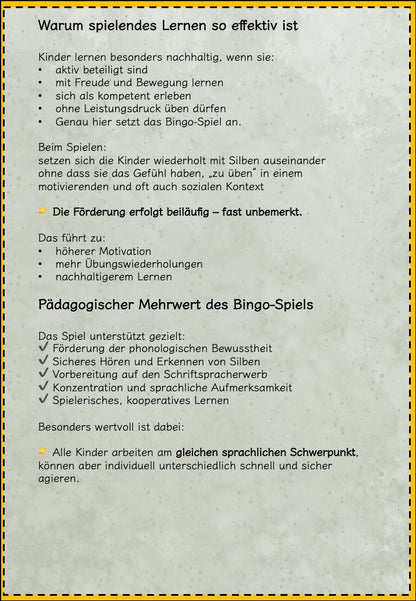 Silben Bingo-Brettspiel - Gegenstände