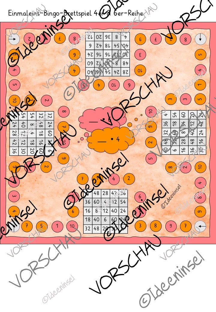 Einmaleins Bingo Brettspiel – gemischte Aufgaben