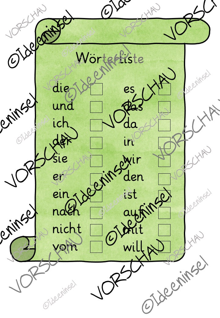 Fliegenklatsch-Wortkarten mit häufigen Wörtern zum Lesenlernen Checkliste 