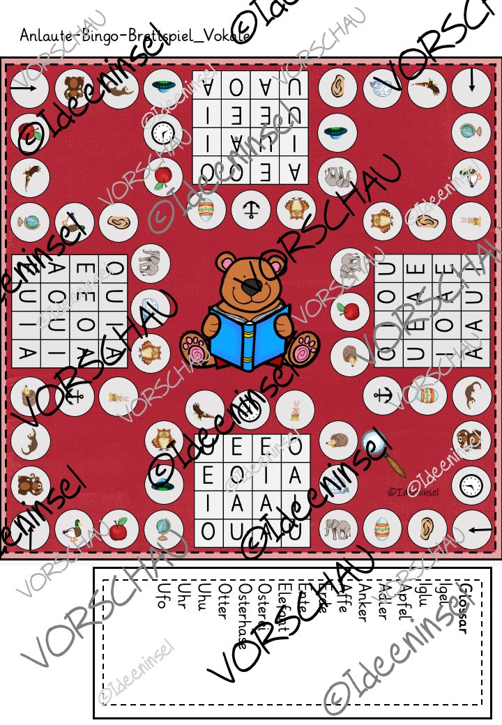 Anlaute Bingo Lernspiel Deutsch nur Vokale 