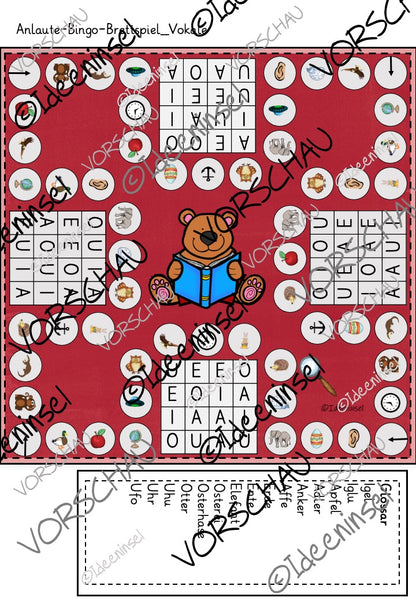 Anlaute Bingo Lernspiel Deutsch nur Vokale 