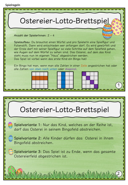 Lotto-Spielpläne im Osterdesign für Grundschulkinder